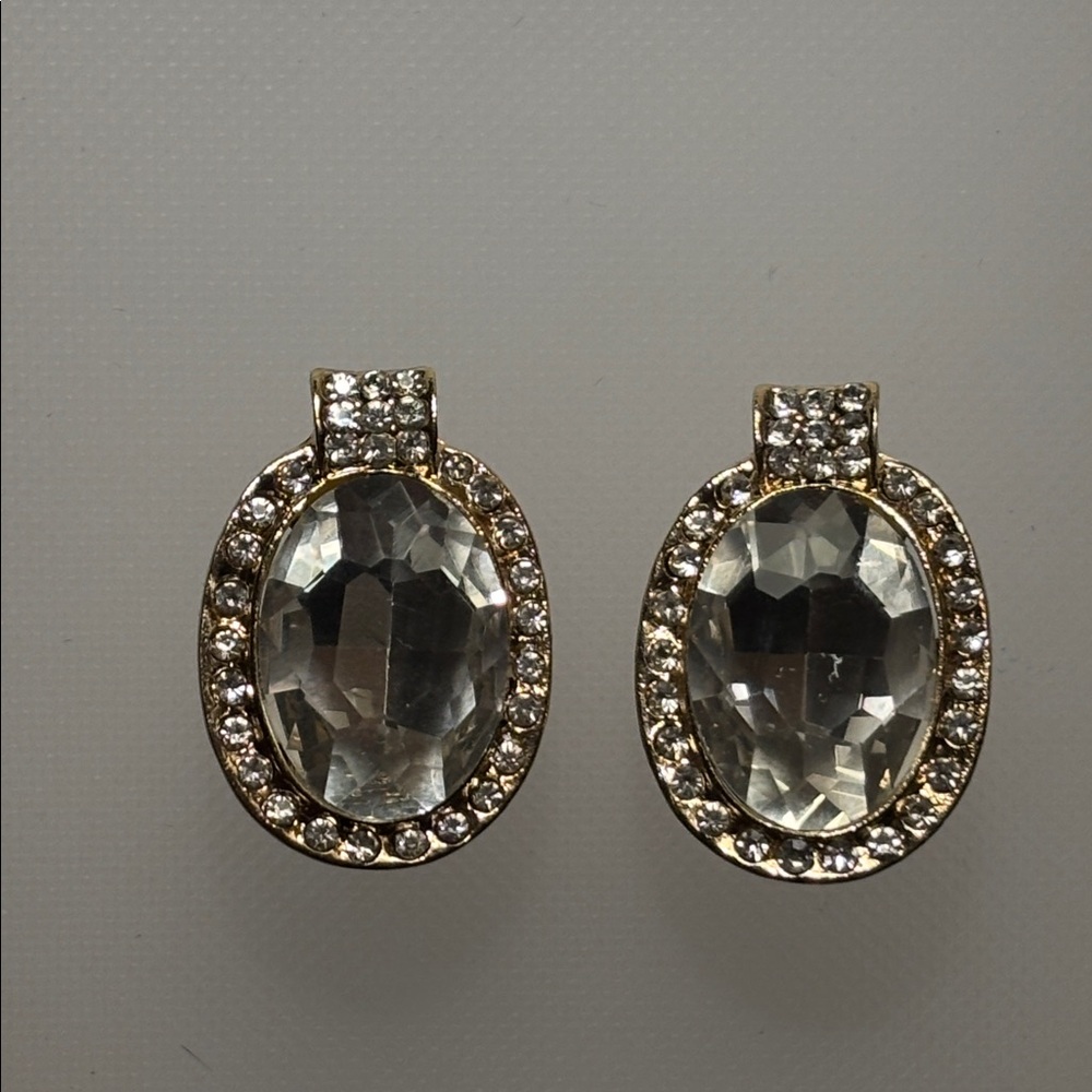 ⚫️New Vintage Clip-On Clear Colored Faceted Earrings, Goldtone W/Rhinestones